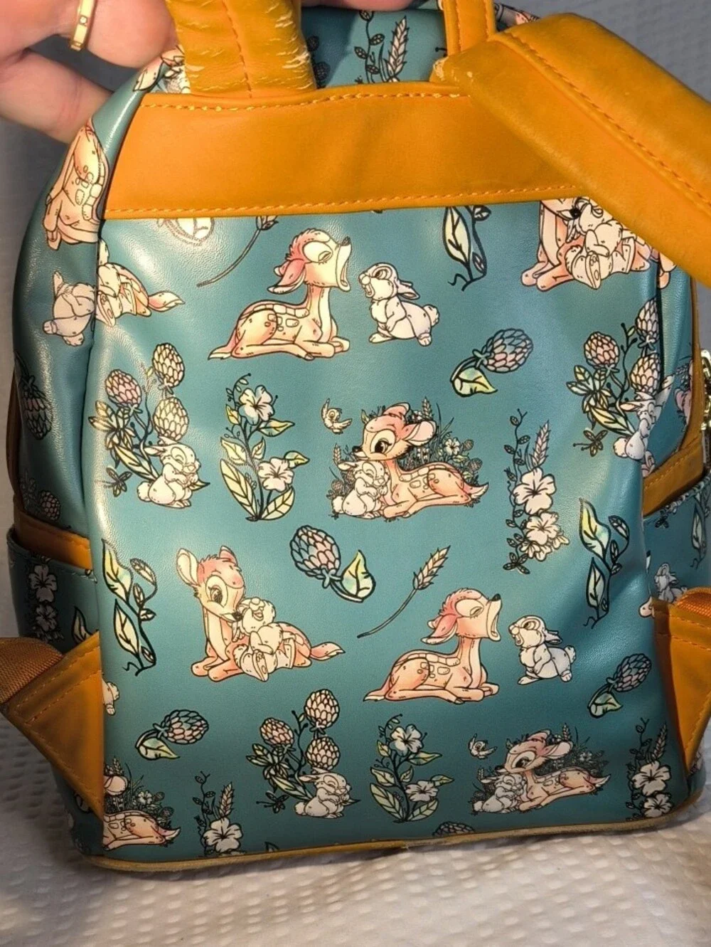 Loungefly Teal Bambi Floral Mini Backpack with Gold Trim
